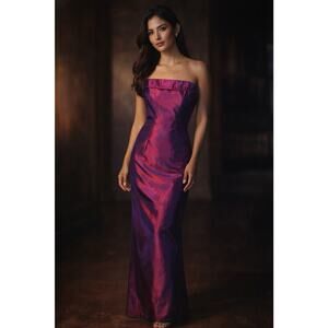 VTG Jessica McClintock Gunne Sax Iridescent Purple Satin Strapless Prom Dress 13